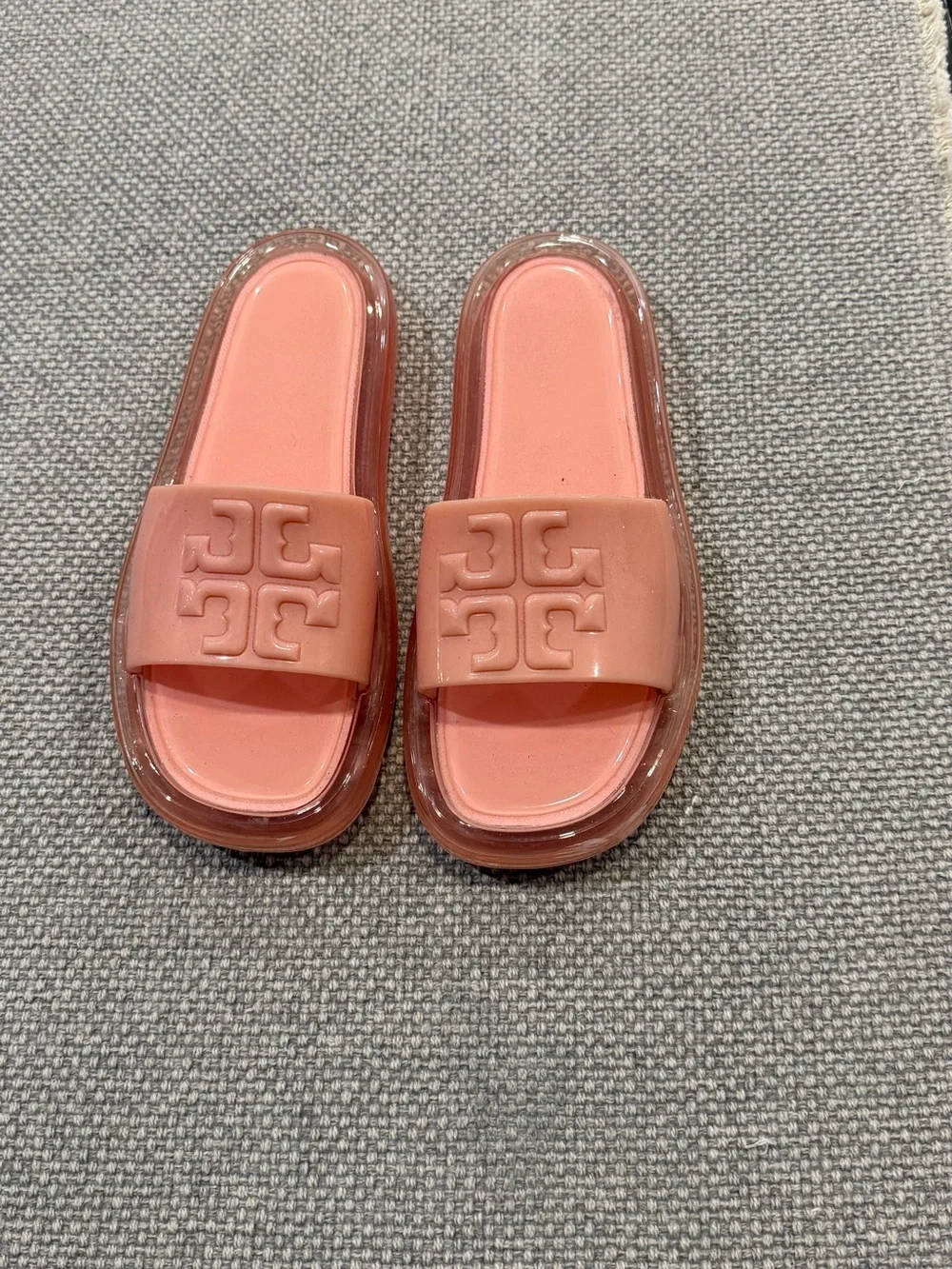 Tory Burch Pink Jelly Slide Sandals with Logo Strap
